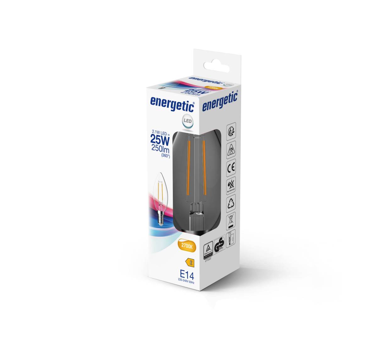 E14 C35 2700K 250lm kirkas