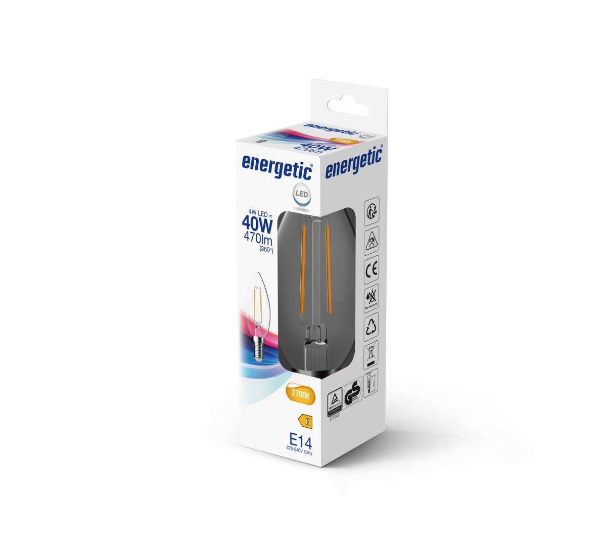 E14 C35 2700K 470lm kirkas