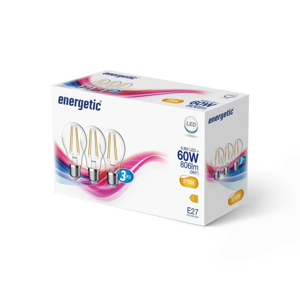 E27 A60 2700K 806lm kirkas 3-pack