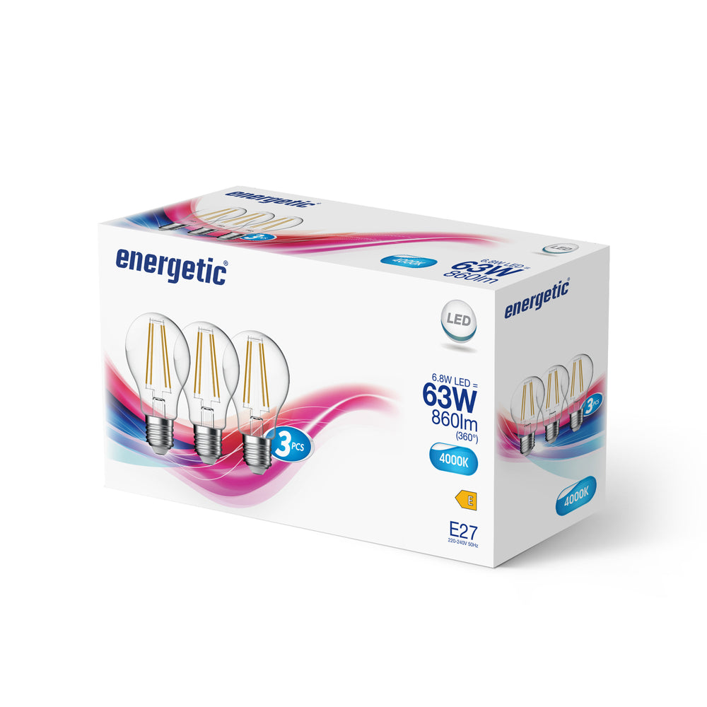 E27 A60 4000K 860lm kirkas 3-pack