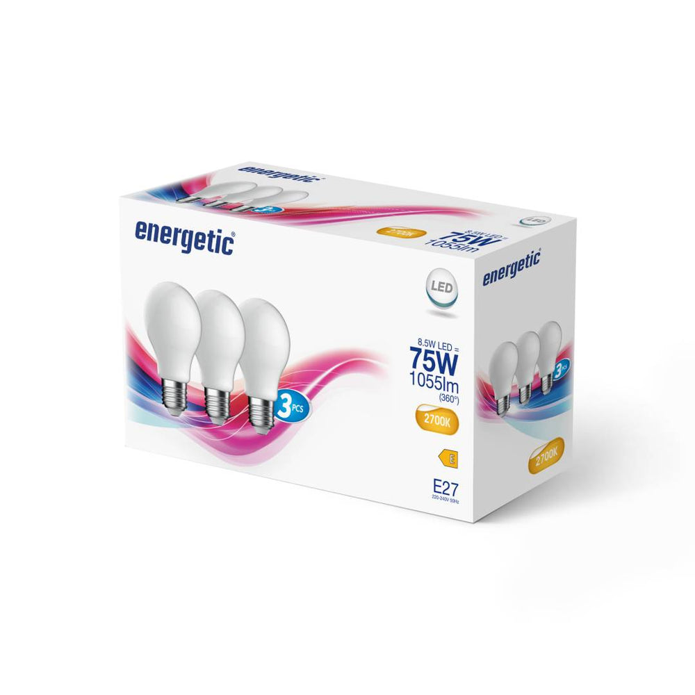 E27 A60 2700K 1055lm opaali 3-pack