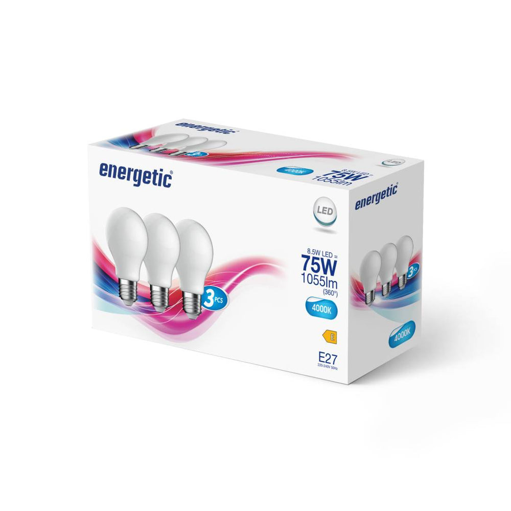 E27 A60 4000K 1055lm opaali 3-pack