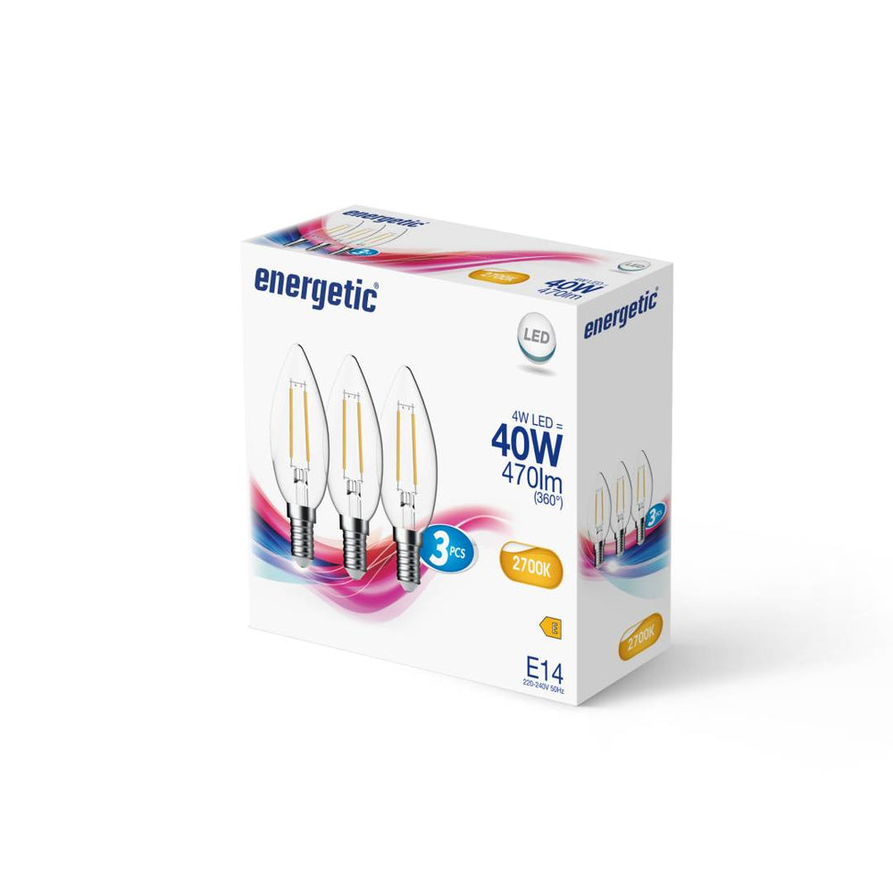 E14 C35 2700K 470lm kirkas 3-pack