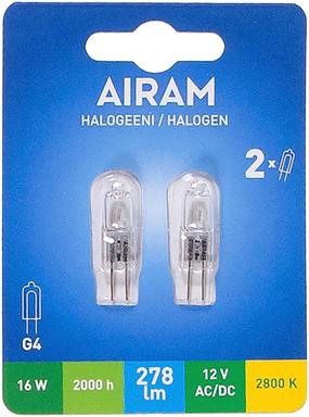 Airam G4 16W halogenilpoltin 12V 2-pack