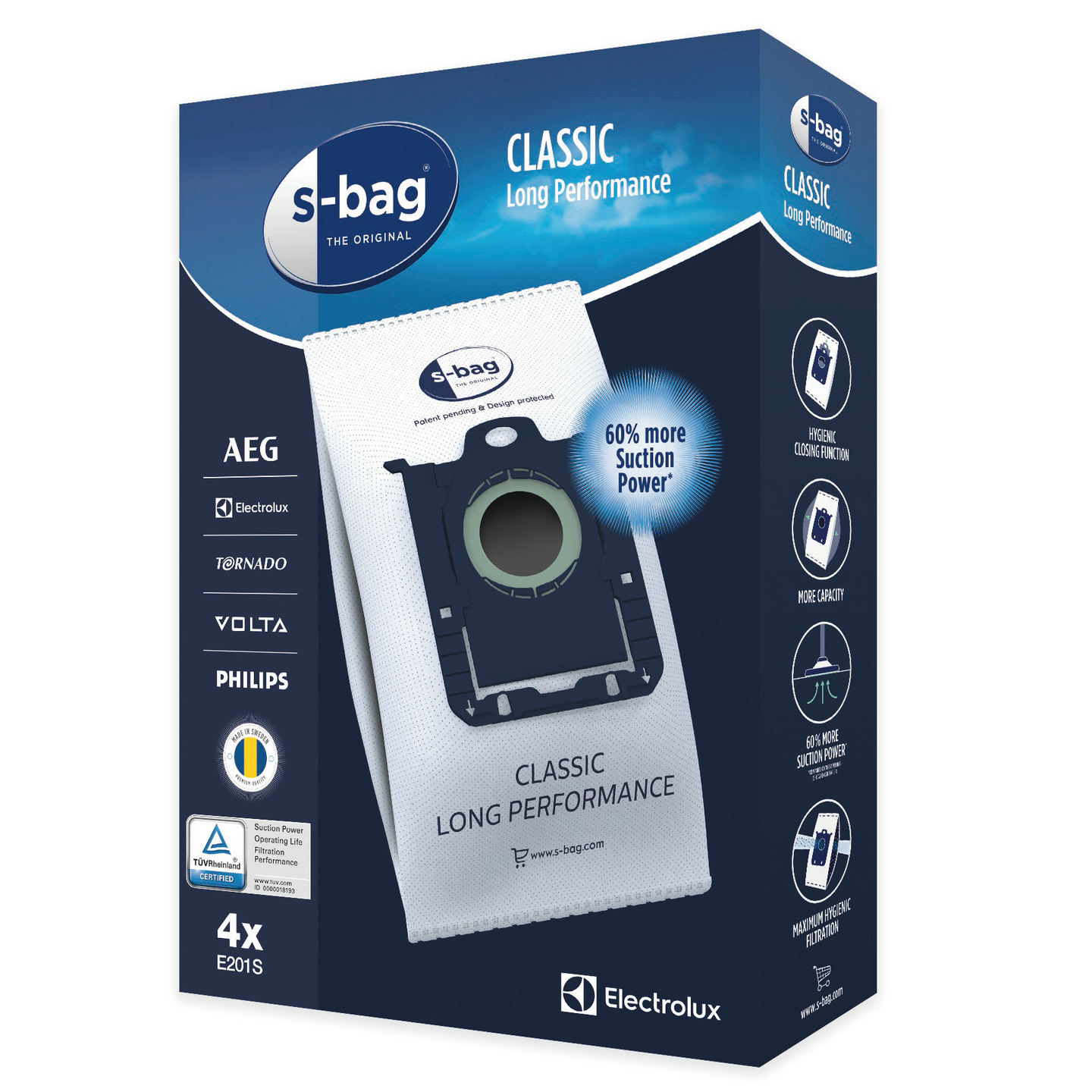 Electrolux S-bag Classic Long Performance E201S pölypussi 4 kpl - E-store.fi