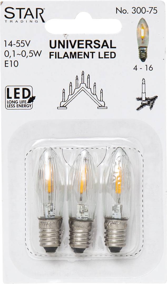 Star trading Universal LED varalamppu E10 0,1-0,5W 14-55V 3 kpl