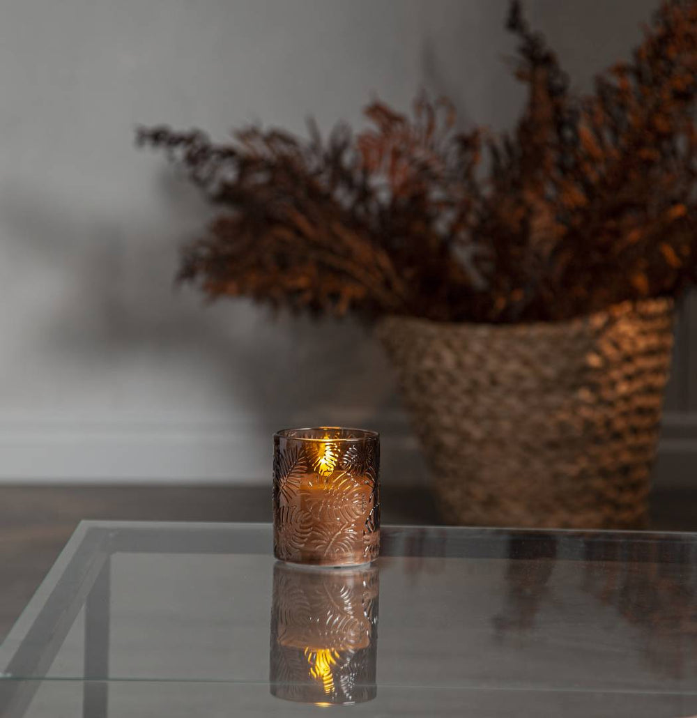 Star Trading Flamme Leaf LED bordsljus 10 cm brun