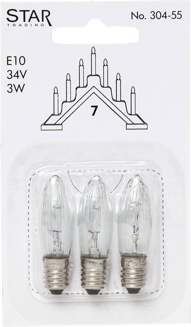 Star Trading varalamppu kirkas E10 3W 34V 3-pack
