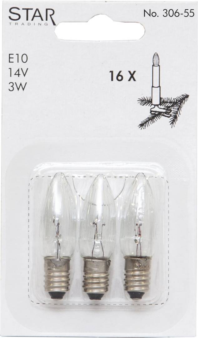 Star trading Reservlampa klar E10 3W 14V 3-pack