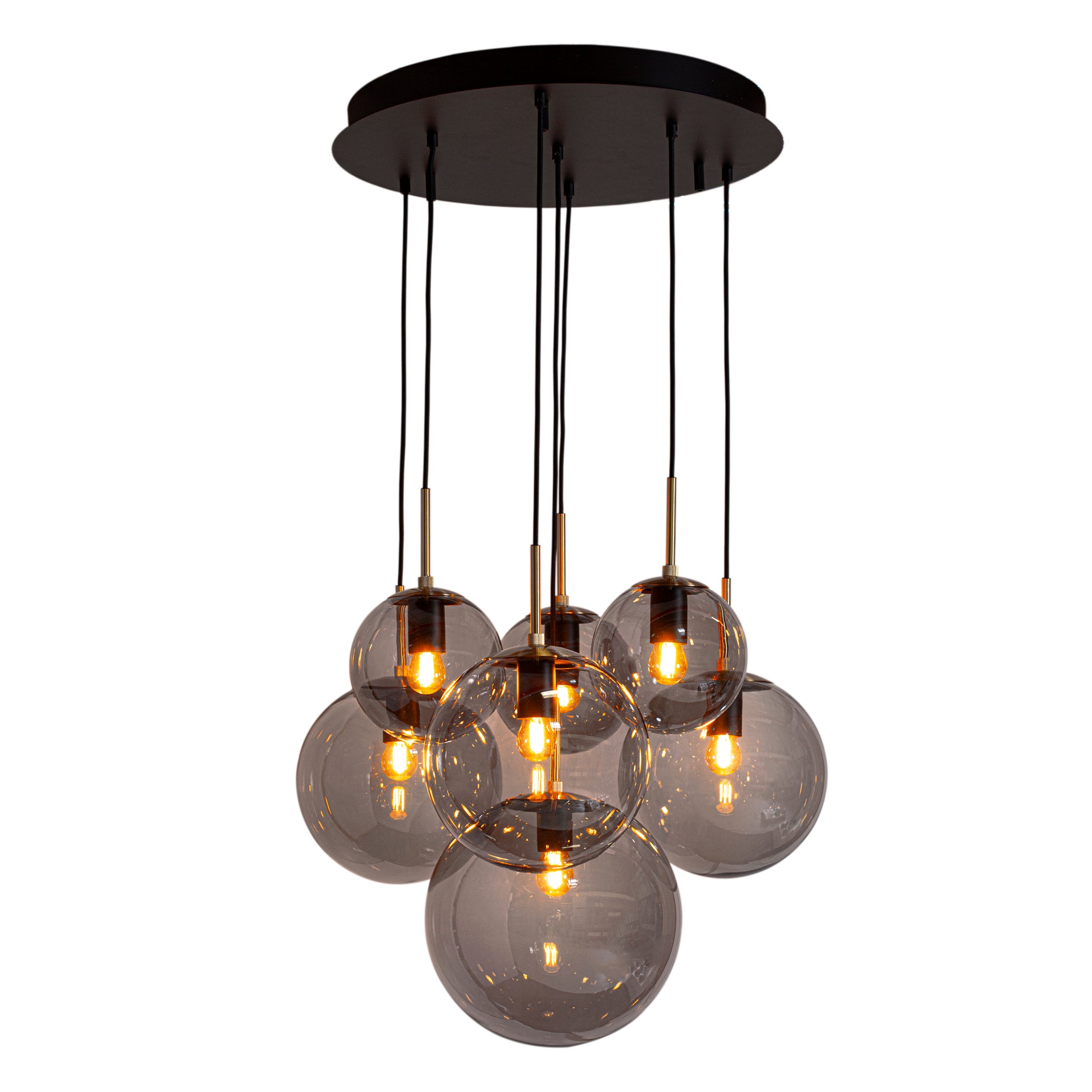 Laura taklampa 7-låg Ø53cm svart / rökgrå glas