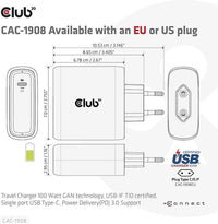 Club 3D CAC-1908EU Travel Charger 100 W GaN USB-C -virtalähde – kuva 4
