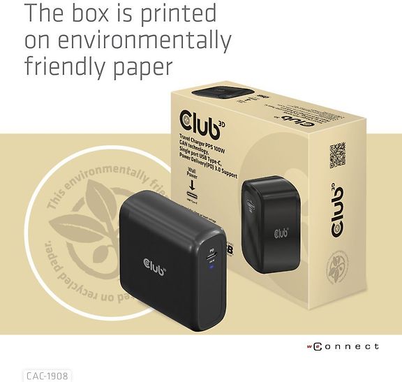 Club 3D CAC-1908EU Travel Charger 100 W GaN USB-C -virtalähde – kuva 7