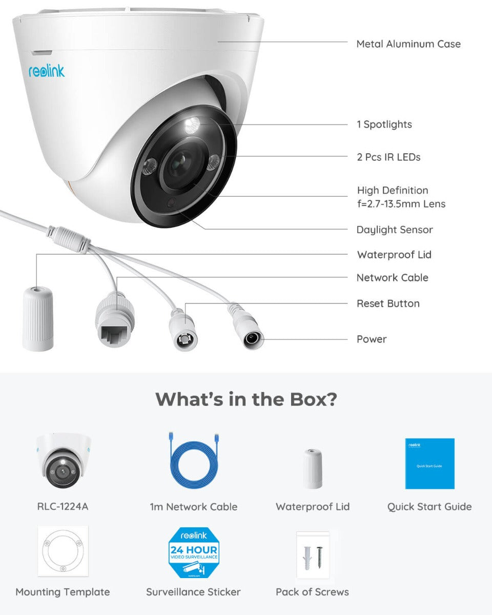 Reolink RLC-1224A 12MP Easy Dome AI PoE ulkokamera