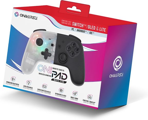 Oniverse OniPad Whitestar -langaton peliohjain, valkoinen, Switch – kuva 1