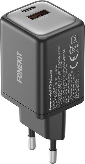 FoneKit GaN PD 48 W pikalaturi, USB-C + USB-A, musta – kuva 5