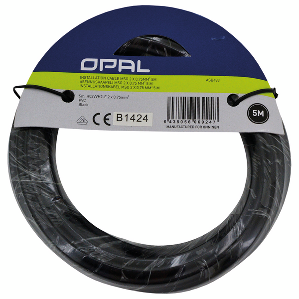 OPAL INSTALLATIONSKABEL MSO 2x0,75mm2 5m SVART