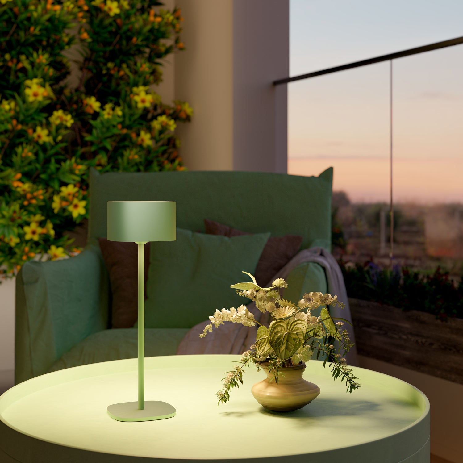 Serino Vihreä pöytävalaisin IP44 (ladattava)
