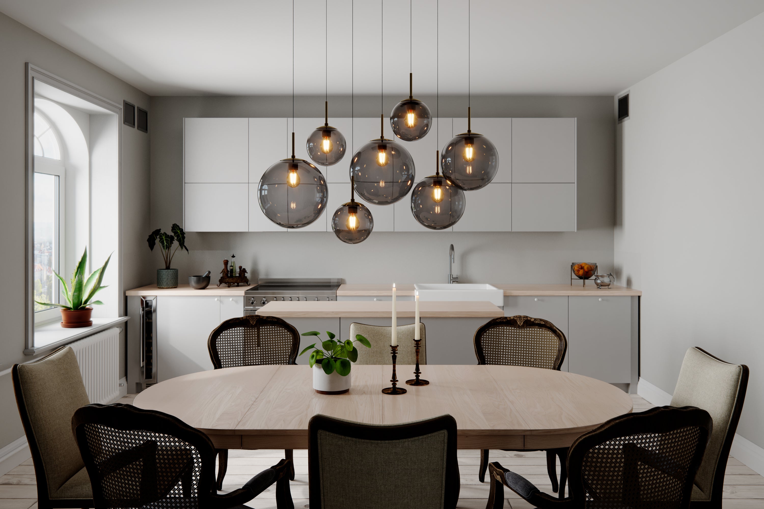 Laura taklampa 7-låg 153cm svart / rökgrå