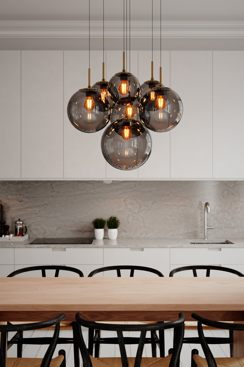 Laura riippuvalaisin 7-osainen Ø53cm musta / savunharmaa lasi