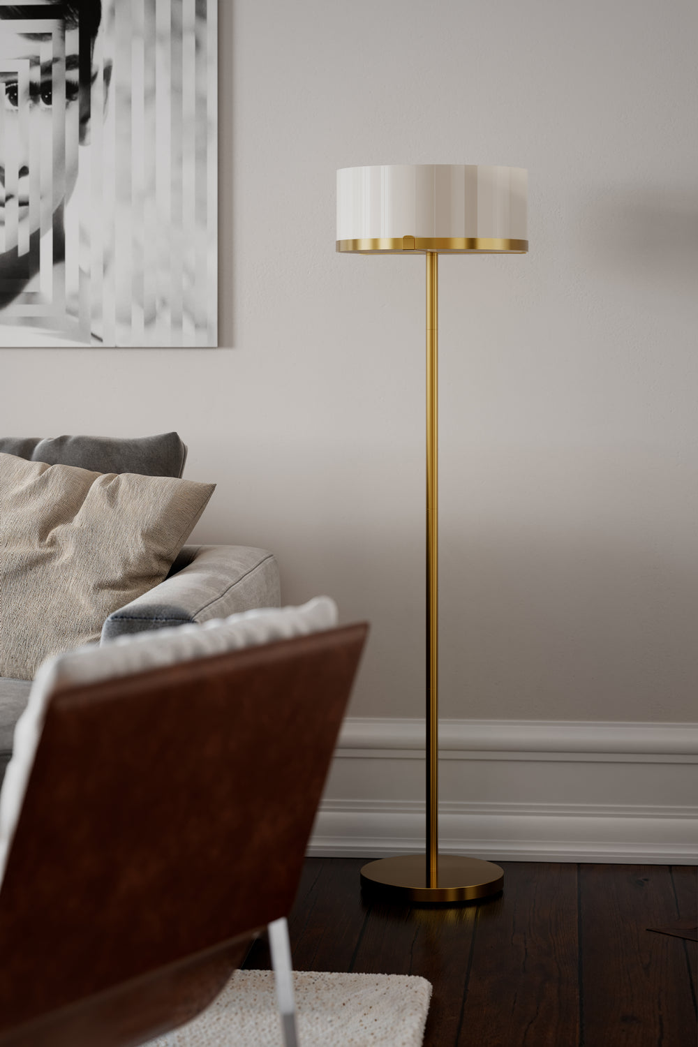 Marcel golvlampa mässing / vit