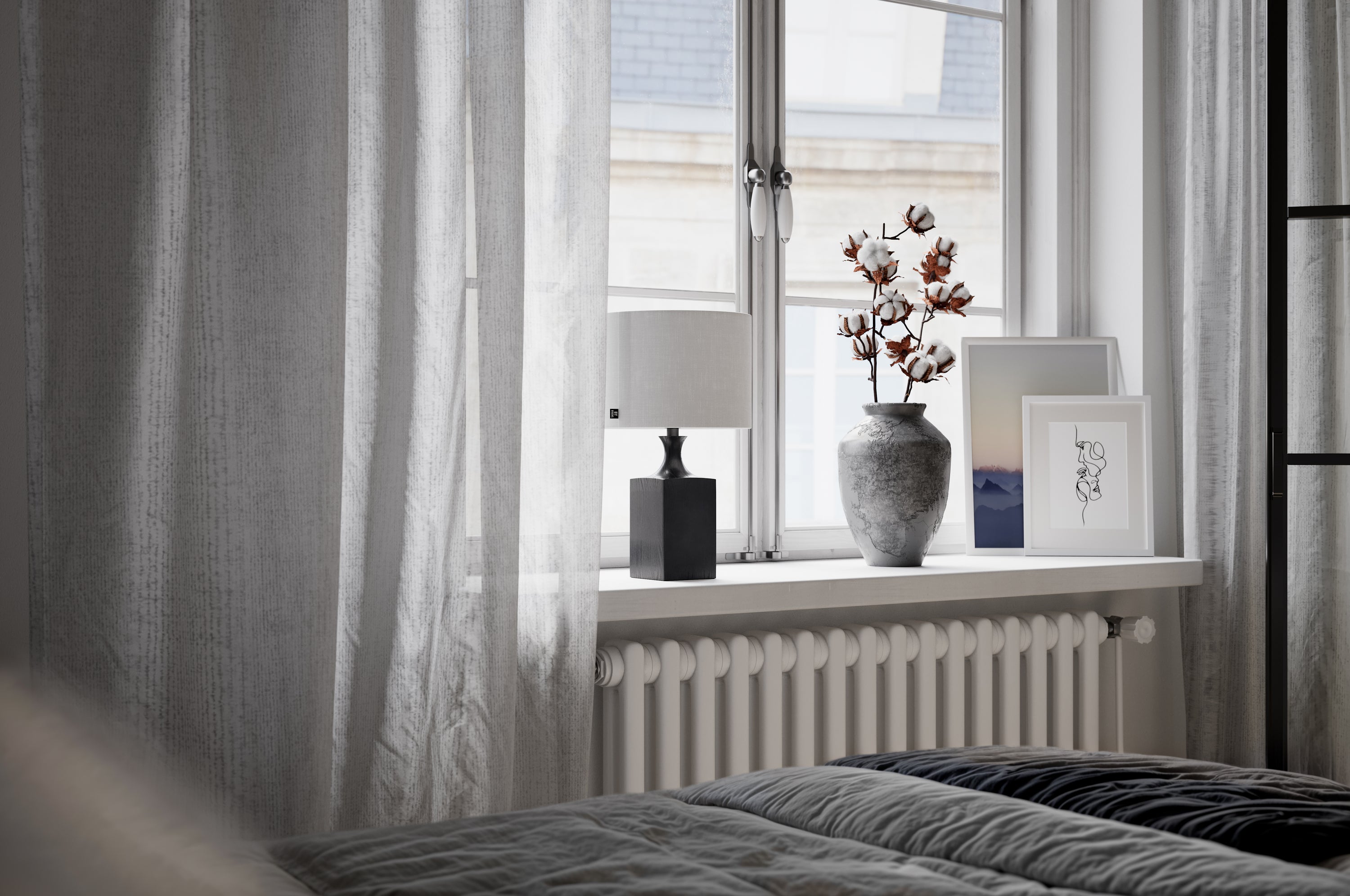 Woody pöytävalaisin matala musta/valkoinen