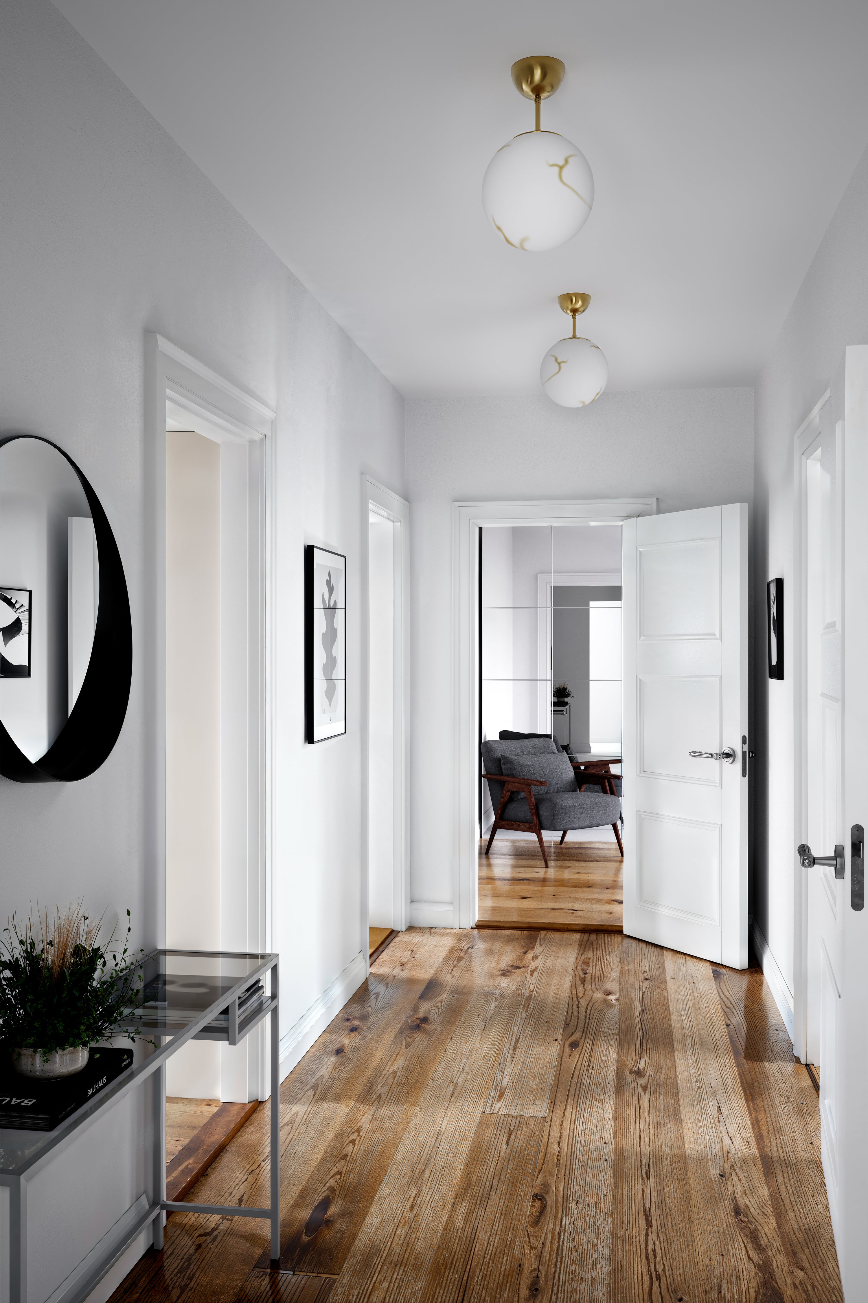 Bellaggio 1-låg pendellampa Antik mässing / marmor