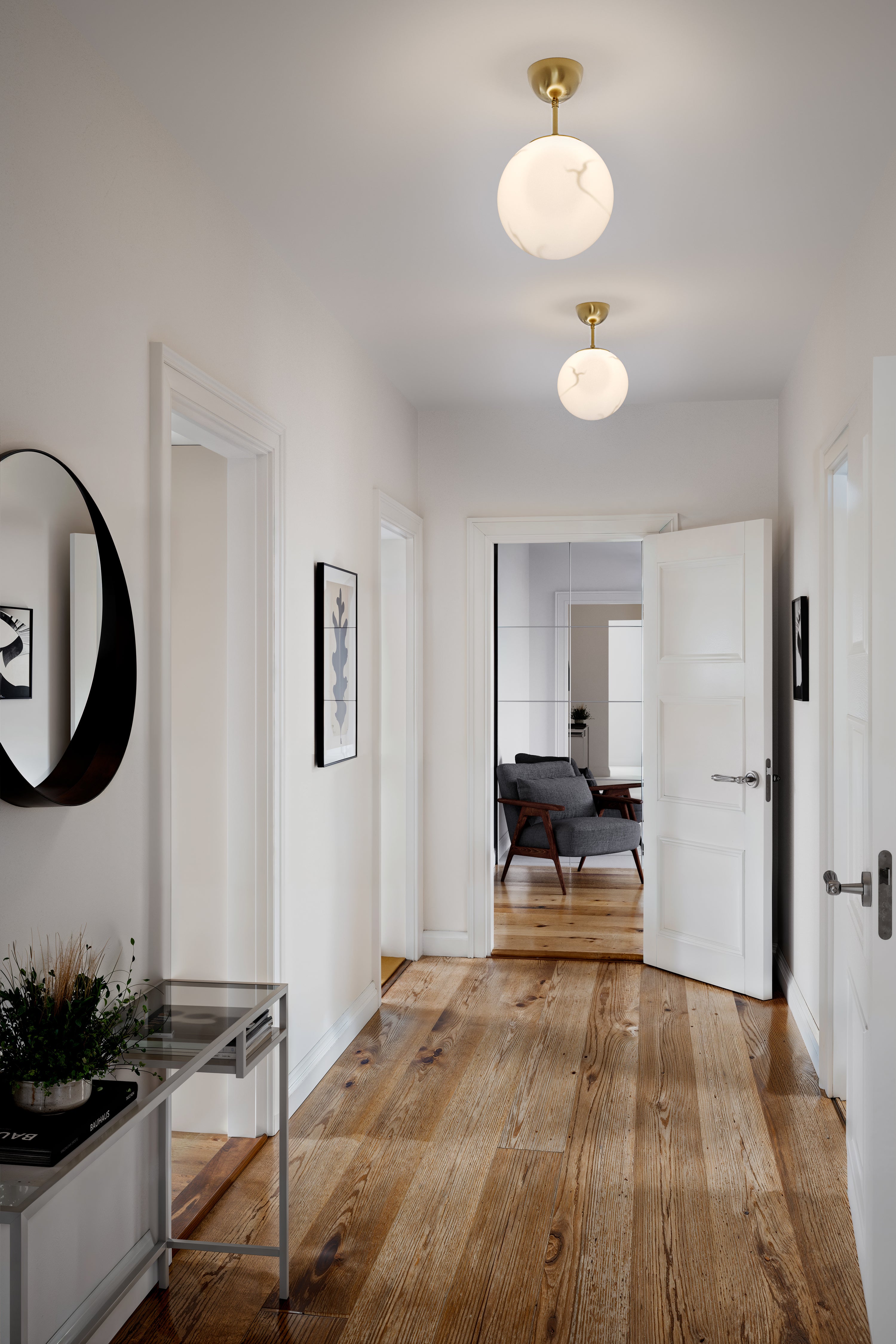 Bellaggio 1-låg pendellampa Antik mässing / marmor