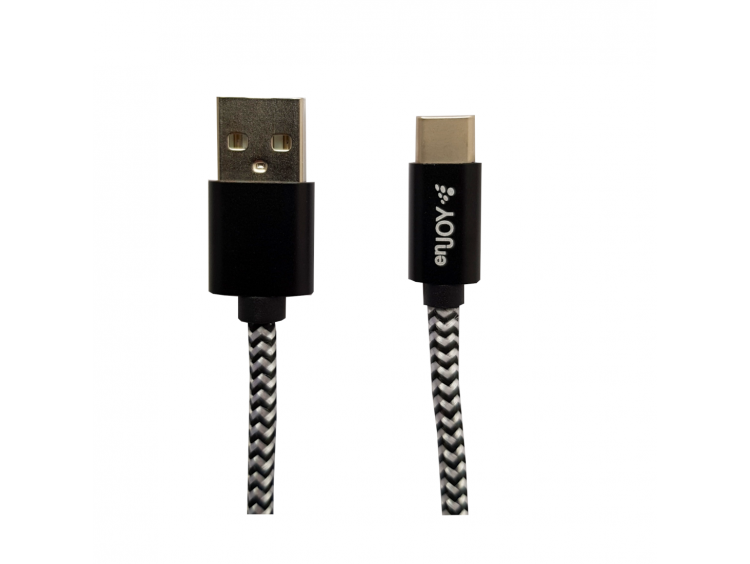 ENJOY flätad USB-C-kabel 3m svart/vit